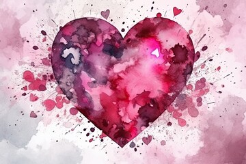 heart painted in watercolor on a soft pink background Generative AI
