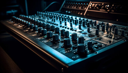 Fototapeta premium Electric mixer knob sliding, sound engineer pushing button generated by AI
