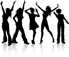Fototapeta na wymiar Silhouettes of females dancing
