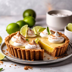 Key Lime Pie on a plate. Generative AI.