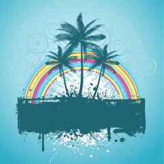 Palm trees with rainbow on grunge