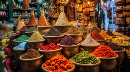 A vibrant marketplace filled with stalls selling fragrant spices Generative AI - obrazy, fototapety, plakaty