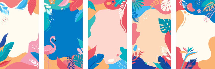 Fototapeta na wymiar Vertical abstract social media summer stories design templates with copy space for text. Background for banner, greeting card, poster and advertising - summertime vibes concept.
