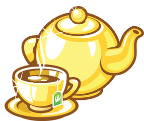 A vector  teapot  and a teacup.