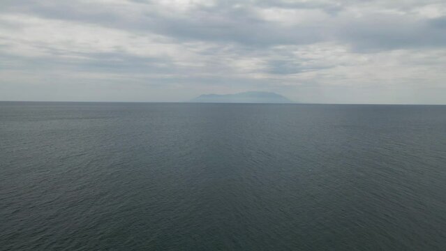 Aerial view of Samothraki island on Thracian Sea from Alexandroupoli, East Macedonia and Thrace, Greece.