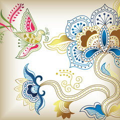 Obraz premium Floral Abstract with Bird in Chinese Style.