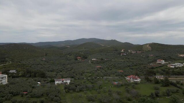 Aerial view of Makri, a small town on the hills, East Macedonia and Thrace, Greece.