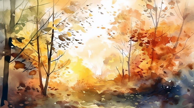 autumn in the forest , watercolor , generative ai