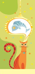 vector illustration of a dreaming cat