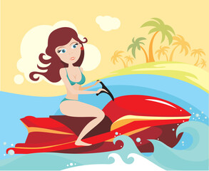 vector illustration of a girl on a waverunner