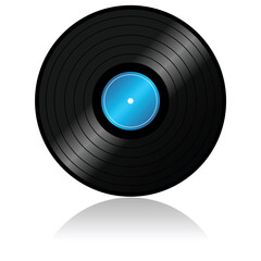 Vinyl record with reflex over white background