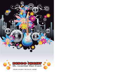 Summer Disco Music Night Event Background with flowers motive