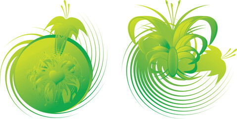 Pair of an abstract vegetative ornament on a white background