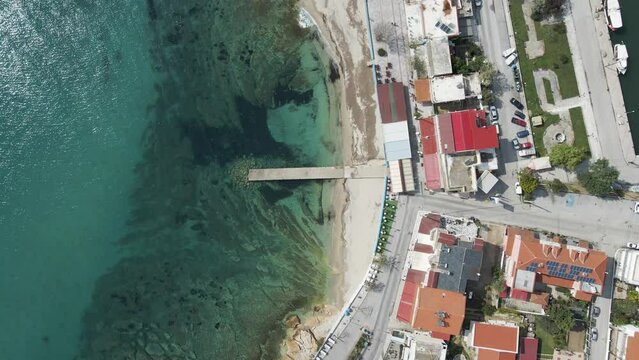 Aerial view of Fanari, a small town along the coastline of Thracian Sea, East Macedonia and Thrace, Greece.