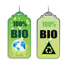 Green Recycle and Bio tag icons - set 2