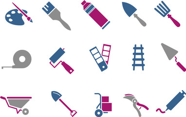 Vector icons pack - Blue-Fuchsia Series, tool collection