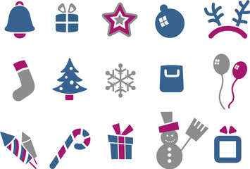 Vector icons pack - Blue-Fuchsia Series, Christmas collection