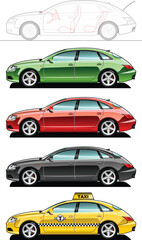 A Vector .eps 8 illustration of cars. (Simple gradients only - no gradient mesh.)