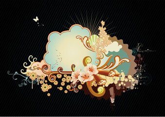 Vector illustration of urban retro styled background made of floral and ornamental elements.