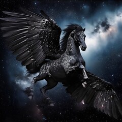 horse with wings on the background of the starry sky