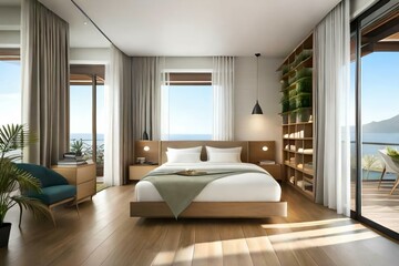Obraz na płótnie Canvas Double bedroom, mediterranean-style interior design