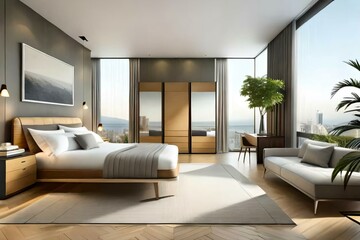 Naklejka na ściany i meble Double bedroom, mediterranean-style interior design