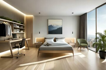 Naklejka na ściany i meble Double bedroom, mediterranean-style interior design