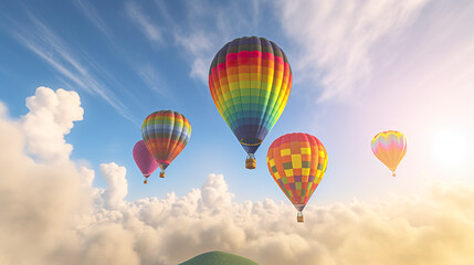 A group of hot air balloons flying in the sky. Generative AI.