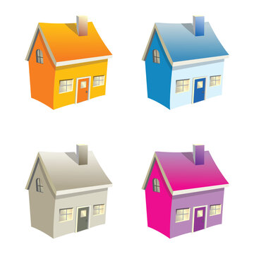 Small vector houses on white background