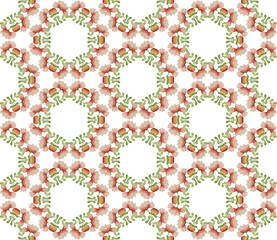 Red flowers geometrical seamless pattern. Watercolor background with hand painted elements. Texture for wrapping paper, fabric, cards.