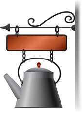 Metal signboard for brand-name with metallic kettle