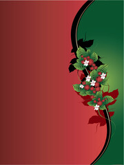 Red-green background with floral ornament and berries