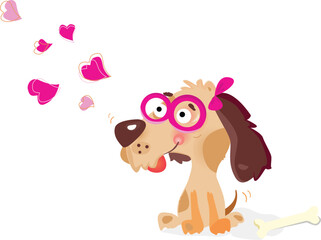 Vector Illustration of lady dog fallen in love