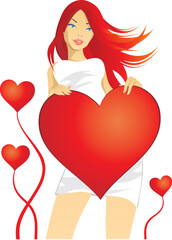 vector illustration of beautiful young woman  with heart