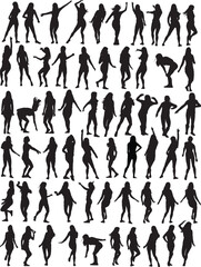 Big collection of Dancing woman. Sixty vector silhouettes