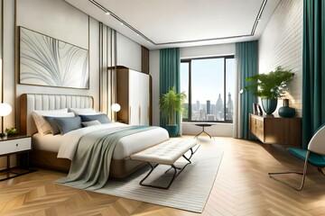 Obraz na płótnie Canvas Double bedroom, art deco-style interior design 