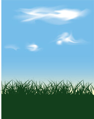 Fototapeta premium Vector based Grass Silhouette against blue sky with clouds