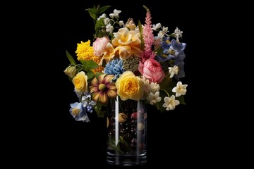 Colorful flowers in a clear glass vase