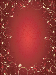 Vector abstract  background with floral red and gold ornament