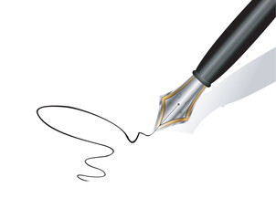 Obraz premium An elegant gold and iron fountain pen writing on white paper