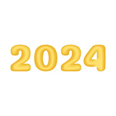 2024 3D digits vector. Golden number 2024 isolated on white background. Trendy 3 D element for New Year designs