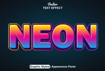 neon text effect with blue color graphic style and editable.