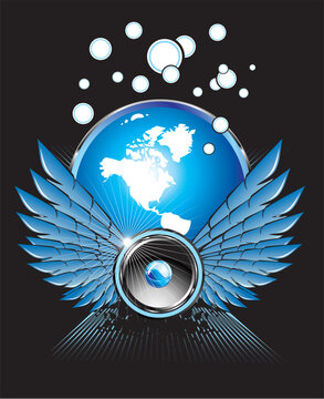 Flying spaker with bubbles,wings and music elements