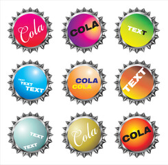 Little collections of bottle caps with various colorful designs