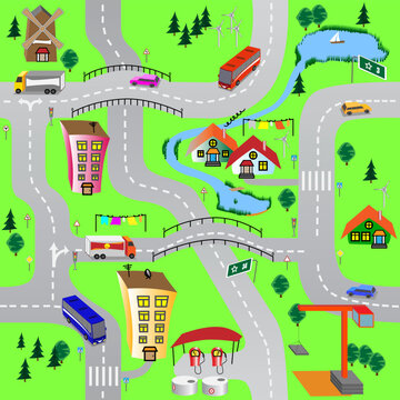 Seamless vector illustration with green city