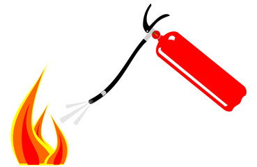 A red fire extinguisher putting out flames