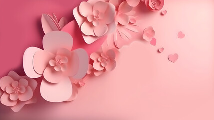 Illustration of flower decoration as nature background and backdrop with some copy space good for invitation, greetings, wedding, valentine, or romantic love design element. Generative AI technology.