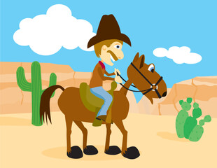 Vector illustration of a cowboy on horseback.