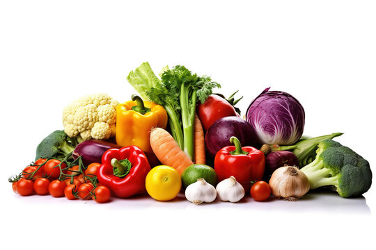 Seasonal Fresh vegetables on white background, Vegetarian and vegan diet. Sustainable lifestyle, good, real plant-based foods. Veganuary concept. Generative AI.