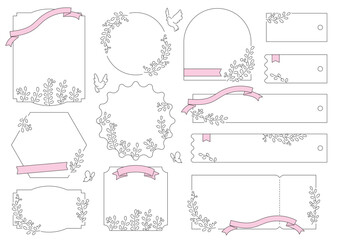 シンプルな植物の線画フレームセット